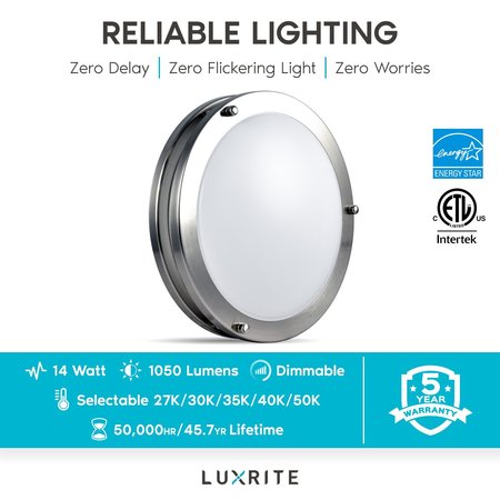 Luxrite 10 Inch LED Flush Mount Ceiling Light 5 CCT Selectable 2700K-5000K 14W 1050LM Dimmable LR23280-1PK